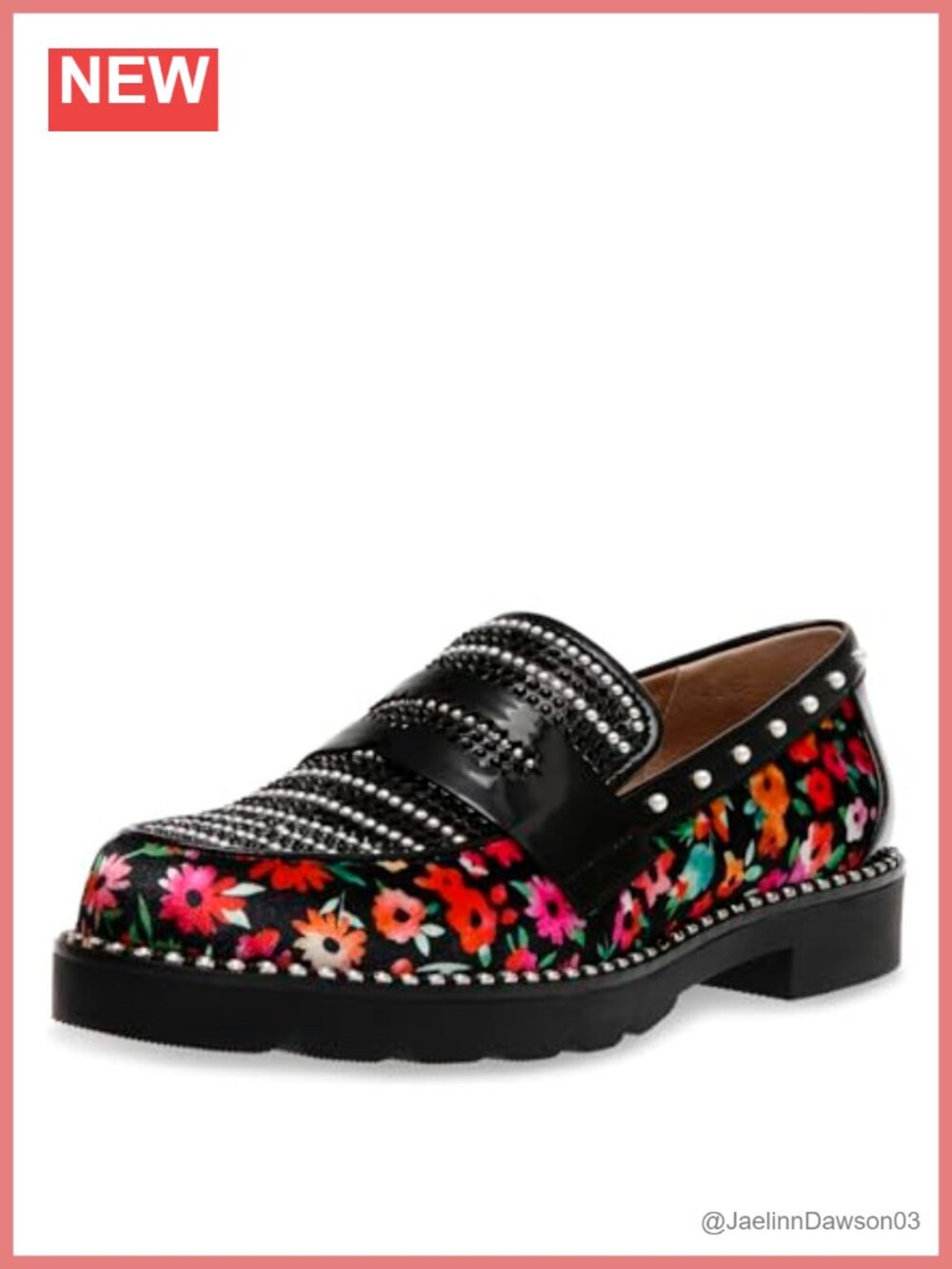 Betsey Johnson Darian Rhinestone Embellished Loafer Slip-On Block Heel